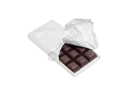 黑暗巧克力 在打开包装中的黑巧克力 在光背景上背景图片