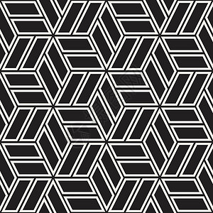 立方网格平铺无尽的时尚纹理 矢量无缝黑白花纹对称立方体装饰白色三角形创造力正方形风格多边形织物背景图片
