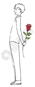 拿着红玫瑰花的年轻人背景图片