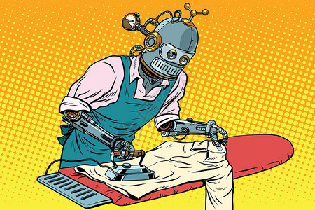 酒店机器人贵重机器人雇员熨衣服插画