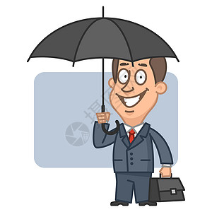 工人喜悦表情拿着雨伞和手提箱的商务人士设计图片