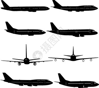 飞机黑白不同飞机剪影的集合 它制作图案矢量图插画