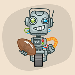 足球机器人机器人拿着球美式足球插画