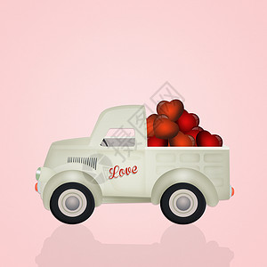 汽车上的心脏恋人轮子广告投标运输红色庆典插图背景图片