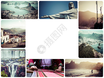 里约热内卢巴西图像拼合旅行背景m假期明信片框架地标剪辑旅游观光拉丁基督照片背景图片