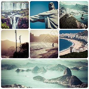 里约热内卢巴西图像拼合旅行背景m救世主海滩城市地标海岸森林海岸线假期天际面包背景图片