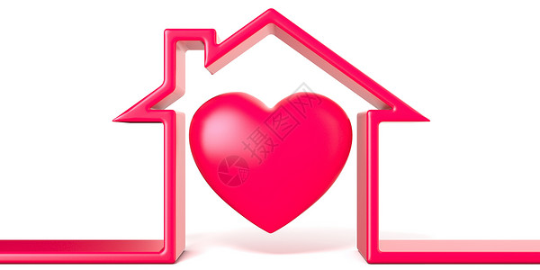 房子里的心由红线 3 制成几何服务广告插图住房打扰建筑学丝带家庭建筑背景图片