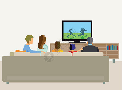 简欧电视背景墙带家庭广告的电视插画