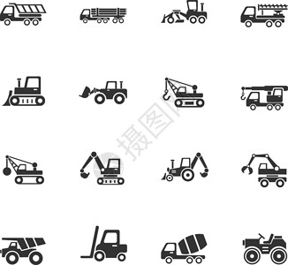 工程机械图标 se起重机平地机卡车挖掘机推土机装载机管道拖拉机运输车插画