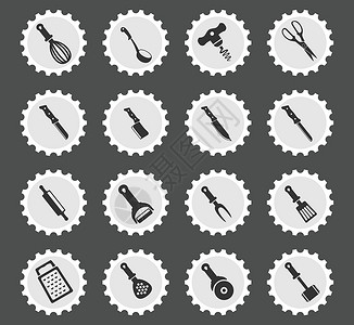 面包刀厨房工具图标集插画