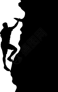 悬崖攀岩白色背景上的黑色剪影攀岩者远足危险男人成人绳索运动插图活动风险首脑插画