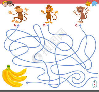 吃香蕉猴子有猴子字符的迷宫游戏设计图片