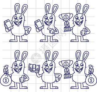 抱着包兔子持有移动电话杯的蜂蜜兔设计图片