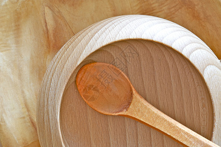 木碗烹饪桌子厨房圆圈勺子盘子背景图片