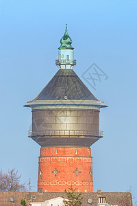 德国Velbert的旧水塔广播压力自来水历史性装饰品场景波峰蓝色供水建筑学背景图片