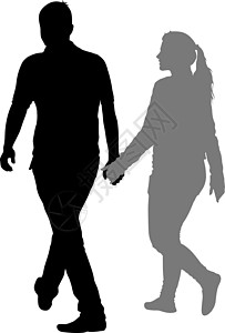 走路男人剪影男人和女人手拉手走路婚姻男性插图女士成人夫妻白色绅士父母职员插画