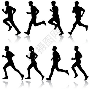 套剪影 短跑运动员和女子运动员速度训练团体竞技行动赛跑者跑步女士肾上腺素运动背景图片