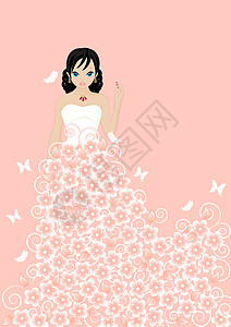 美丽的新娘裙子婚礼女士发型白色卡通片公主奢华粉色女孩背景图片