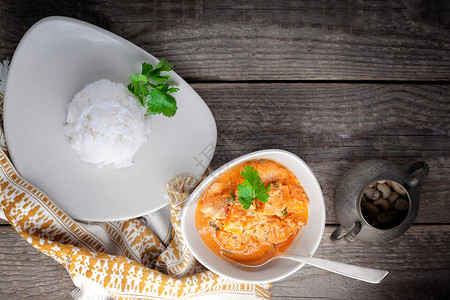 鸡咖咖和大米小菜晚餐文化主食食物饮食香菜乡村蔬菜水平背景图片