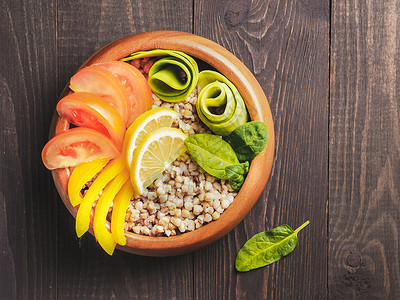 植物布丁碗胡椒柠檬排毒饮食蔬菜沙拉彩虹食物种子午餐背景图片