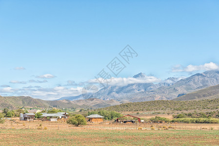 农场风景与Swartberg 在后面的Hoeko附近爬坡晴天阳光穗子多云农业乡村背景图片