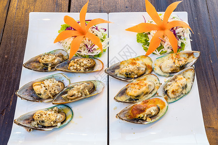 丁丁历险记新西兰的贝壳类香菜海洋草药美食食物柠檬烧烤营养蛤蜊贝类背景
