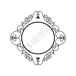 复古书法框架带有 Flourishe 的圆形装饰花卉元素餐厅奢华卷轴婚礼徽章请柬卡片边框咖啡店漩涡背景图片