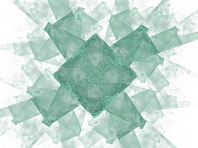 带有花卉图案的绿色分形的 3D 渲染正方形白色背景图片