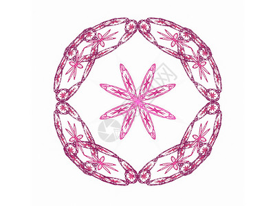 带有粉红色花卉图案的抽象分形白色渲染圆形背景图片