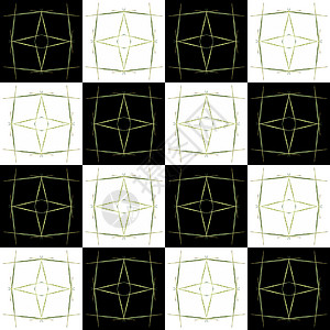 具有黑色白色方形单元格和绿色分形的纹理正方形渲染绘画细胞插图背景图片