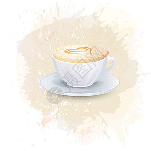 杯子工艺在抽象的水彩斑点背景上喝咖啡的白杯 时尚柔和的色彩染料墙纸墨水工艺刷子杯子液体艺术飞溅咖啡设计图片