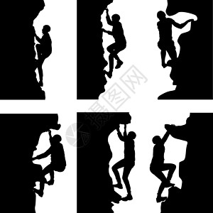 攀岩照片素材白色背景上的黑色剪影攀岩者登山肾上腺素石头绳索挑战危险救援力量远足顶峰插画