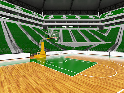 凯尔特体育美丽的现代体育赛场 为20 000名球迷提供配有贵宾箱和绿色座位的篮球篮球场游戏会场建筑木地板光灯竞技场协会团队木板健身房背景