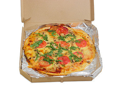 披萨盒包装样机在纸板盒里做圆盘比萨饼背景