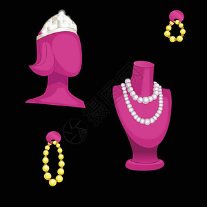 紫色宝石项链黑色背景的布斯和珠宝被隔离设计图片