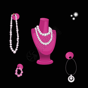 珠宝店铺以各种首饰在黑色上隔离的立体展示设计图片