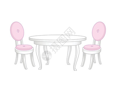圆形餐桌餐桌和椅子的餐桌插画
