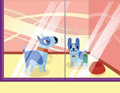 中端酒店展示一个养狗的宠物店 展示中可爱的漫画动物 矢量插图插画