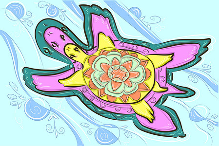 龟波气功素材海海中海龟群在海浪上插画