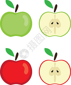 矢量苹果 se种子艺术水果红色插图叶子食物饮食绿色白色背景图片