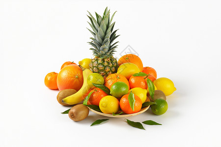 热带水果类种奇异果异国橙子情调柠檬菠萝香蕉盘子团体食物背景图片
