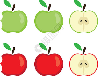 矢量苹果 se叶子种子饮食艺术绿色食物水果白色插图红色背景图片