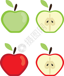矢量苹果 se水果红色白色艺术插图种子绿色饮食叶子食物背景图片