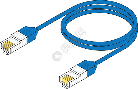 连接连接器网络电缆电脑夹子蓝色电讯服务器白色局域网千兆宏观设备插画