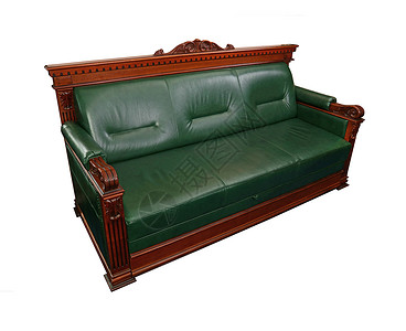 绿色皮革教练沙发 白色与世隔绝框架风格雕刻装饰家具棕色奢华背景图片