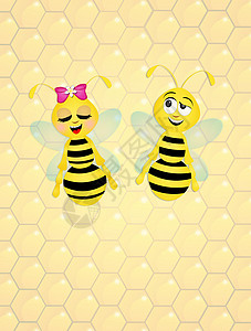 蜜蜂在蜂巢里条纹昆虫黄色翅膀蜂蜜卡通片插图女王蜂背景图片