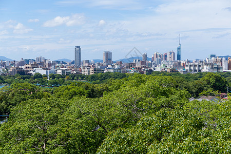 福冈市风景游客天空地标建筑商业观光摩天大楼景观花园建筑学背景图片