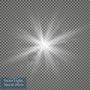 发光效果 在透明背景上闪闪发光的星暴 矢量图星星强光透明度光束插图射线天空太阳火花魔法背景图片