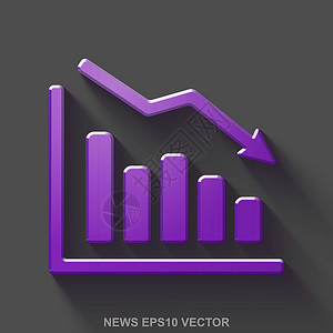 灰色光泽背景平面金属新闻 3D 图标 灰色背景上的紫色光泽金属下降图 EPS 10 矢量插画