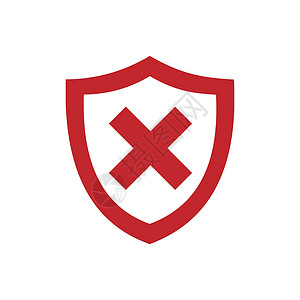 双色十字架标识白色背景上的红色未受保护的盾牌图标插画